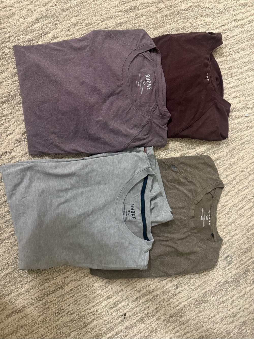 RHONE Four-Pack Short Sleeve Crew Tees — Charcoal, Maroon, Light Gray, Olive